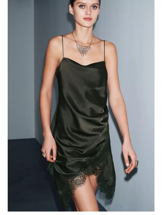 Zara Dresses & Skirts - BNWT Silk Lace Slip Dress - Dark Green